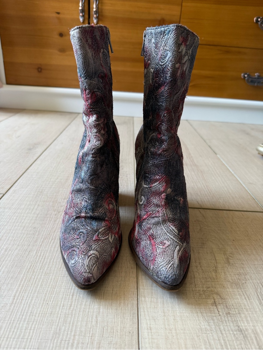 Women's Free People Paisley Pointed-Toe Ankle Boots - Red and Gray